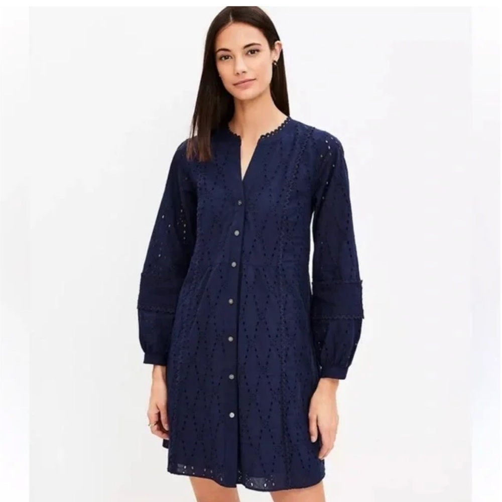 Women's Navy Eyelet Button-Front Dress